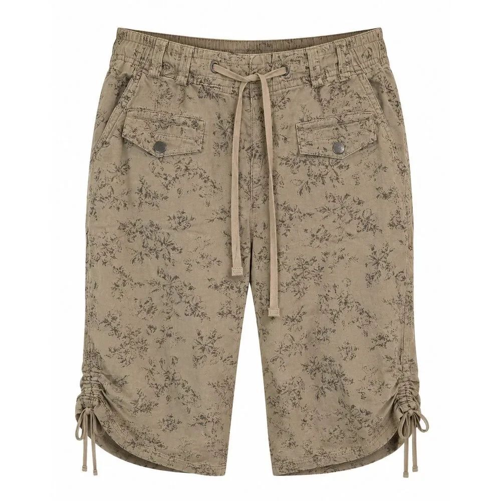 Anthropolgie HEI HEI Shorts Womens Size 8 Beige Floral Drawstring Cargo Bermuda